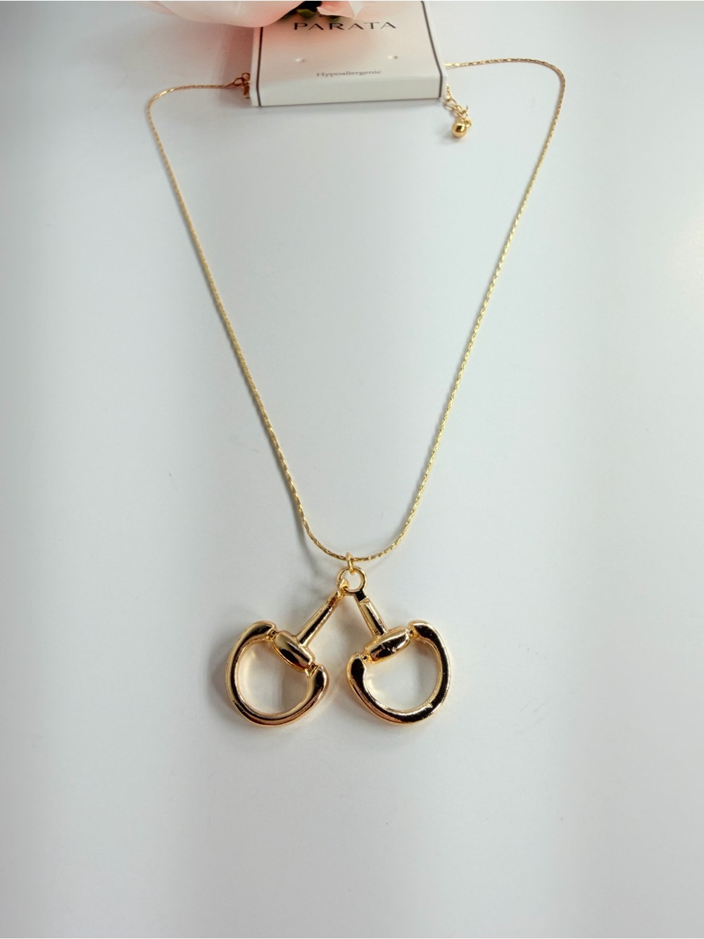 Gold Double Horsebit Pendant Necklace - Women Jewelry #Hypoallergenic#Stainless